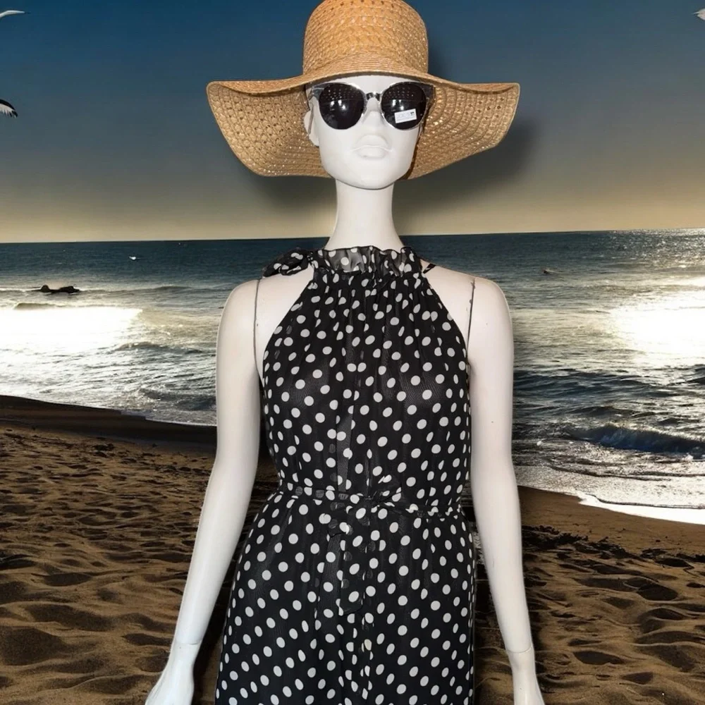 Cheng Xin NWT Dress Black White Polka Dot Halter Neck Maxi Resortwear Size XXL - Picture 12 of 16